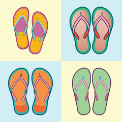 Flip Flops Flat Style Summer Footwear Vector Illustration