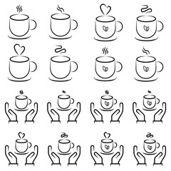 Simple Coffee and Tea Cup Icons Set.