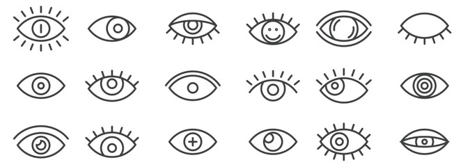 outline eye icons simple thin line eyeball eyelashes signs human eyesight health science medicine 