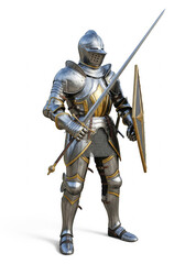 chevalier en armure avec épée et bouclier