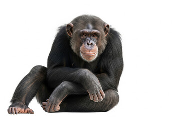 Naklejka premium chimpanzé assis, isolé sur un fond blanc