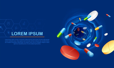 illustration of medicine flowing in artery Healthcare and Medical Concept
