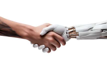 Human and Robot Handshake Symbolizing AI Collaboration Technology Future