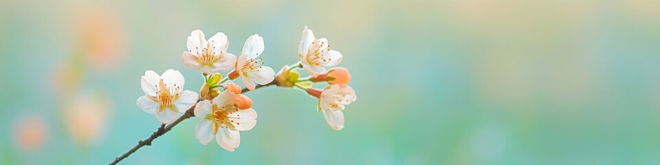 Fototapeta premium Delicate cherry blossom branch signaling the arrival of spring on a soft pastel blurred background