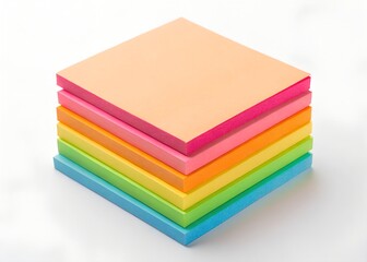 stack of colorful sticky notes, top view, isolated on white