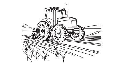 Continuous one single minimal line drawing agriculture tractor
