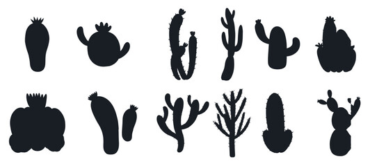 set cactuses flat design vectors silhouettes