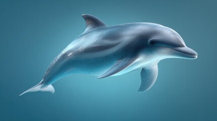 Fototapeta premium A dolphin swimming gracefully in the ocean, showcasing its sleek body and streamlined features.