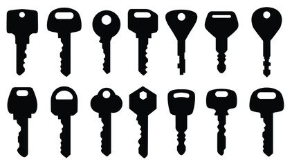  set collections keys black silhouette icon vector