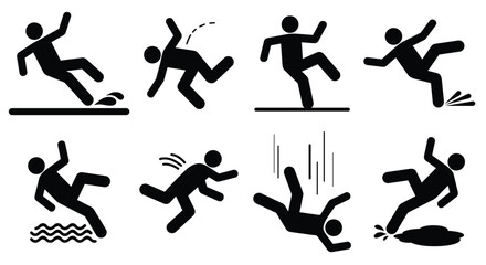 Sett falling person silhouette pictogram