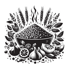 Black Risotto Primavera Silhouette Vector, High Quality Illustration on White Background