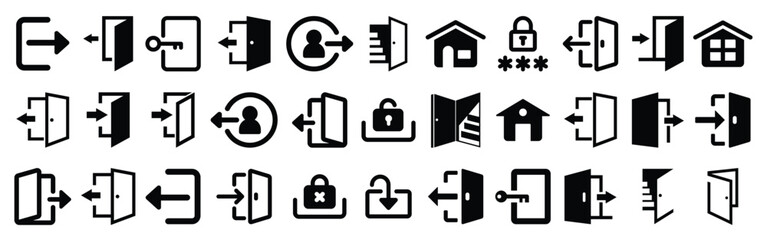 Set of login and logout black icons. vector illustration