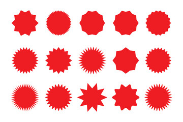 Star round sticker tag icon shape pack. Circle starburst label shape for promo, sale, price offer badge sticker. Round tag shape vector icon. Sale, promo label color design. Vector illustration