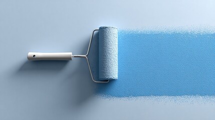 Obraz premium Paint Roller Applying Blue Paint on a Wall