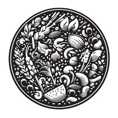 Black Risotto Primavera Silhouette Vector, High Quality Illustration on White Background