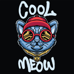 Cool Blue Cat for streetwear illustration