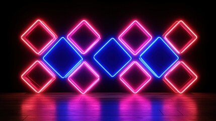 Neon light shapes on a dark background.