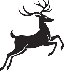 Black Silhouette Leaping Deer Antlers Majestic Wildlife Animal Nature Graphic Design