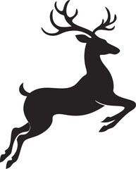 Black Silhouette of a Leaping Deer with Large Antlers on White Background vector