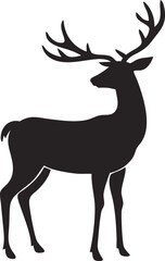 Obraz premium Black Silhouette of a Stag with Large Antlers Standing Profile View deer