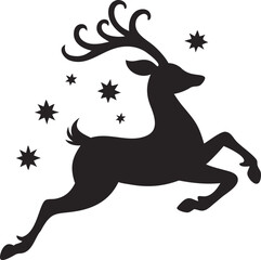 Obraz premium Black Silhouette Reindeer Leaping Stars Background Christmas Design white