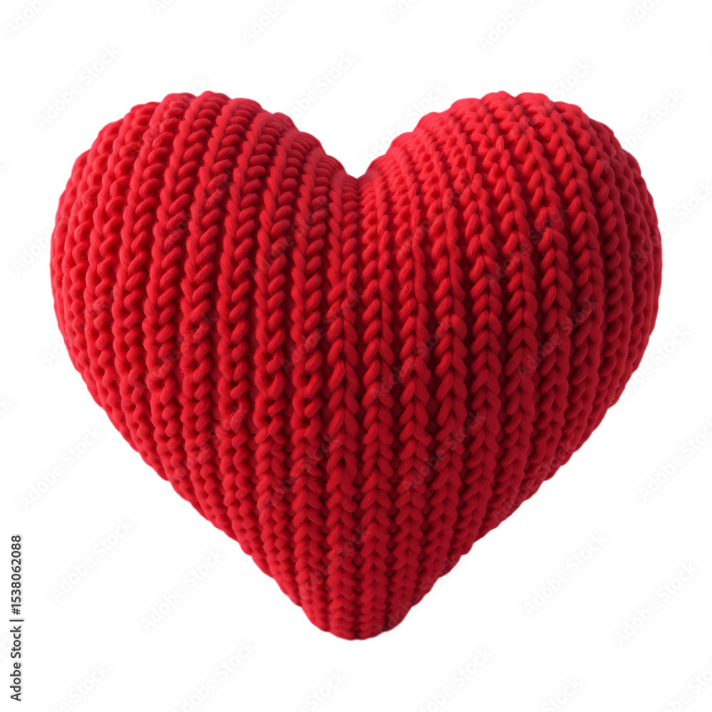 Poster a red knitted heart isolated close up view isolated on transparent background