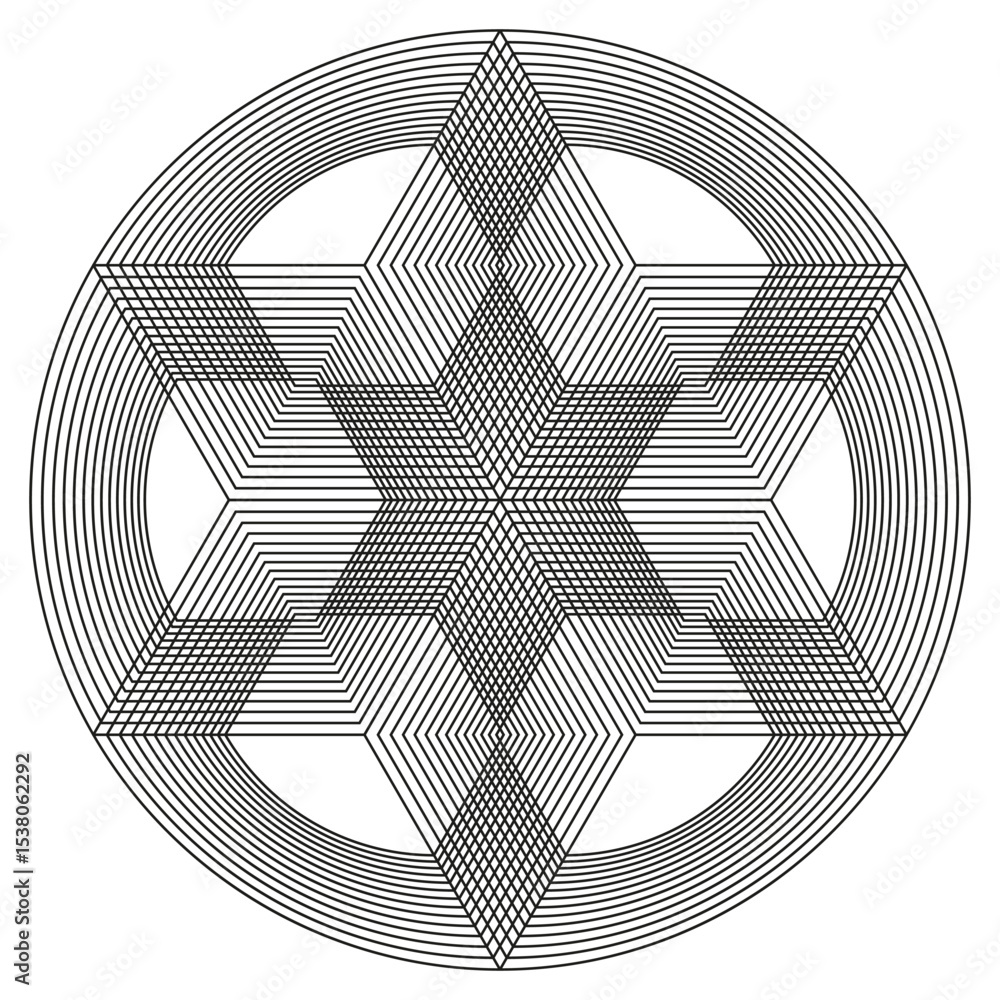 Poster gray flower pattern. vector abstract symmetry. geometric layered form. circular line design.
