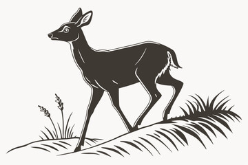 A deer startled, ears perked and body tense animal silhouette vector