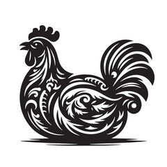 Black Roast Chicken Silhouette Vector, High Quality Illustration on White Background