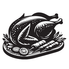 Black Roast Chicken Silhouette Vector, High Quality Illustration on White Background