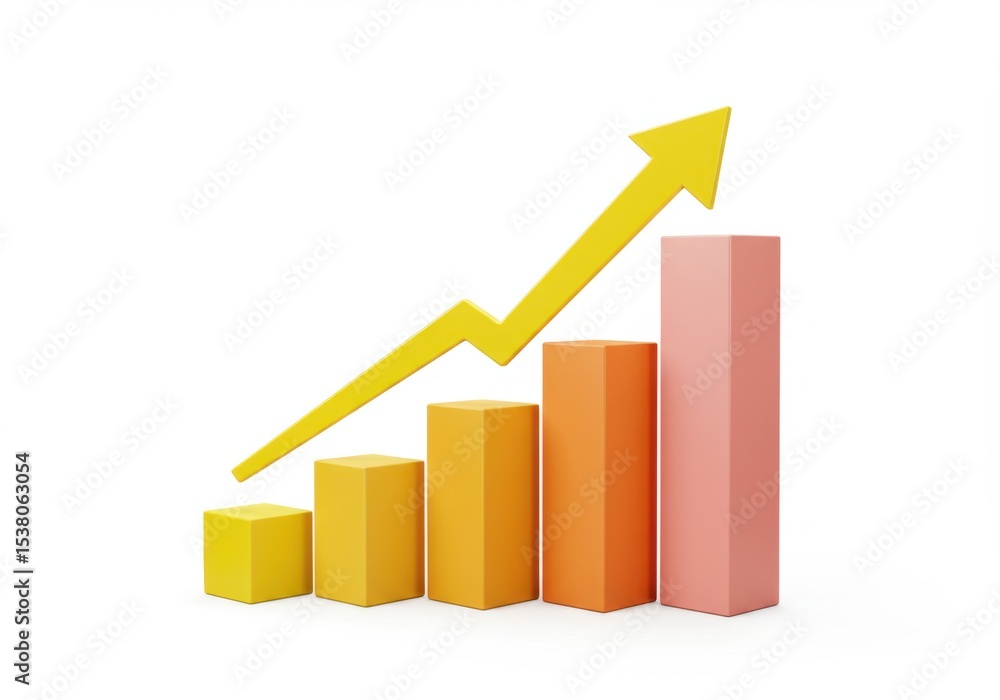Aufkleber ascending bar chart with an arrow indicating growth on a plain background