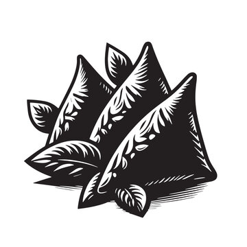 black and white samosas with leaves clip art preview
