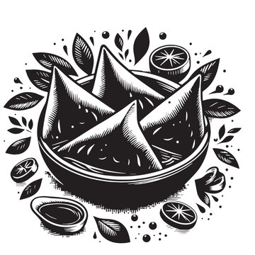 black and white samosas in bowl clip art preview