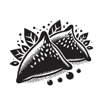 black and white samosas with leaves clip art preview