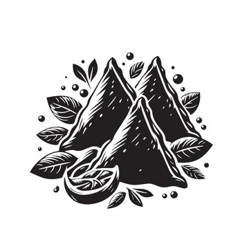 black samosas with leaves and lemon clip art preview