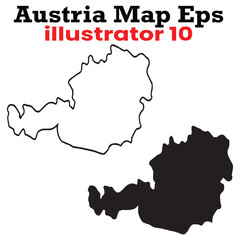 austria map eps vector illustration in outline and filled silhouette versions, suitable for cartography and graphic design