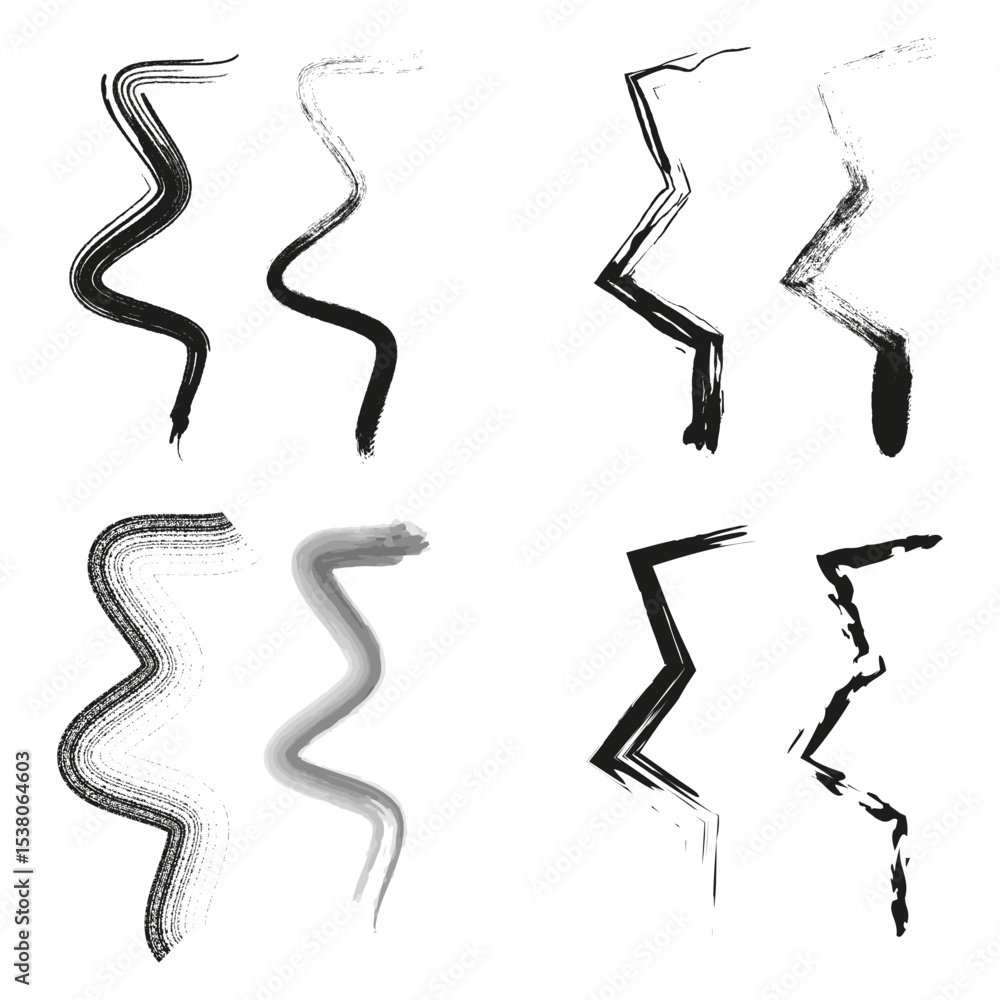 Poster wavy distorted lines. hand drawn zigzag. irregular flow strokes. vector movement symbol.