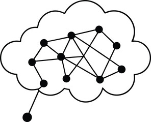 AI Thought Cloud with Connected Neural Network Vector Line art illustration