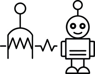 Bot Online and Offline Icons with Status Waves Vector Line art illustration