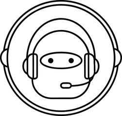 Customer Support Bot with Headset in Bubble Vector Line art illustration