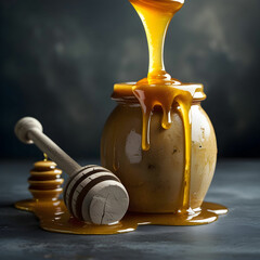 honey dripping from a wooden spoon