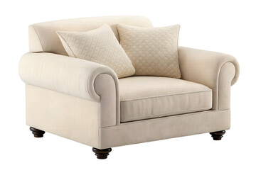 Cream fabric armchair isolated on transparent background