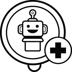 Medical Bot Icon with Cross in Chat Bubble Vector Line art illustration