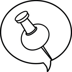 Pinned Message Icon with Pushpin in Chat Bubble Vector Line art illustration