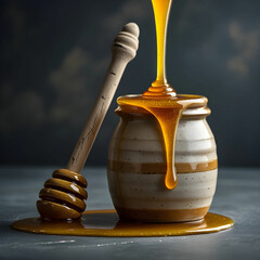 honey dripping from a wooden spoon