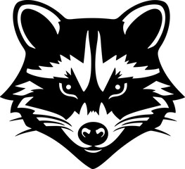 Racoon SVG Vector. Black and White Nocturnal Animal Silhouette. Urban Animal Emblem. Outdoor Branding Stencil