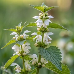 flowering white dead nettle plant.