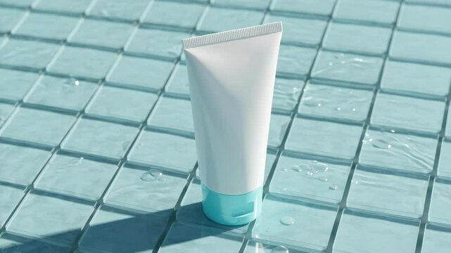 White cosmetic tube on light teal mosaic tiles - Powered by Adobe
