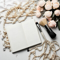 pearl necklace on wooden background