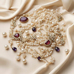 pearl necklace on a satin